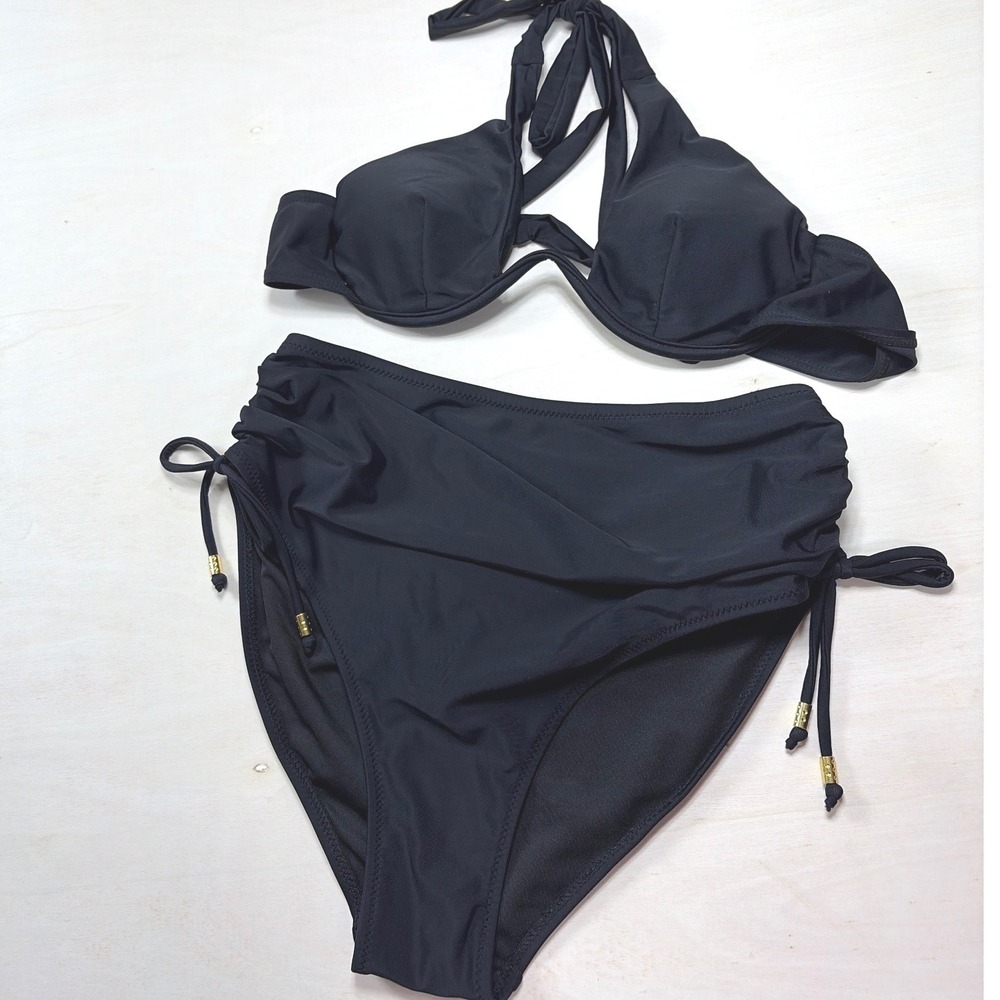 Beach Betty by Miracle Brands Black Halter Underwire High Waist Bikini Set SizeM